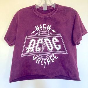AC/DC High Voltage Graphic Band Crop t shirt